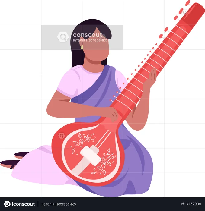 Indischer Musiker spielt Sitar  Illustration