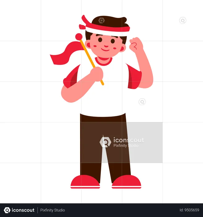 Indonesia Boy with Indonesia Flag  Illustration