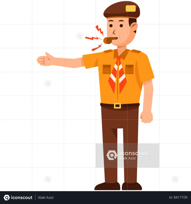 Indonesia Scout Boy Blowing Whistle  Illustration