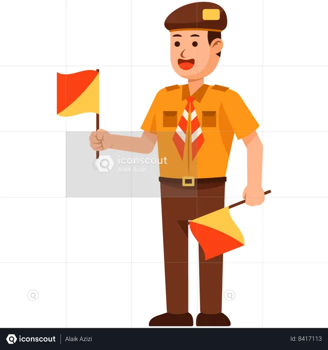 Indonesia Scout Boy holding Indonesia flag  Illustration