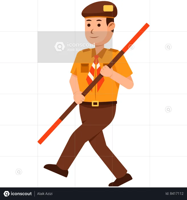 Indonesia Scout Boy running with stick  Illustration