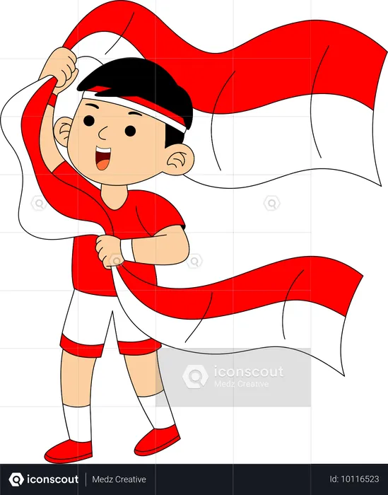 Indonesian boy holing Indonesia Flag  Illustration