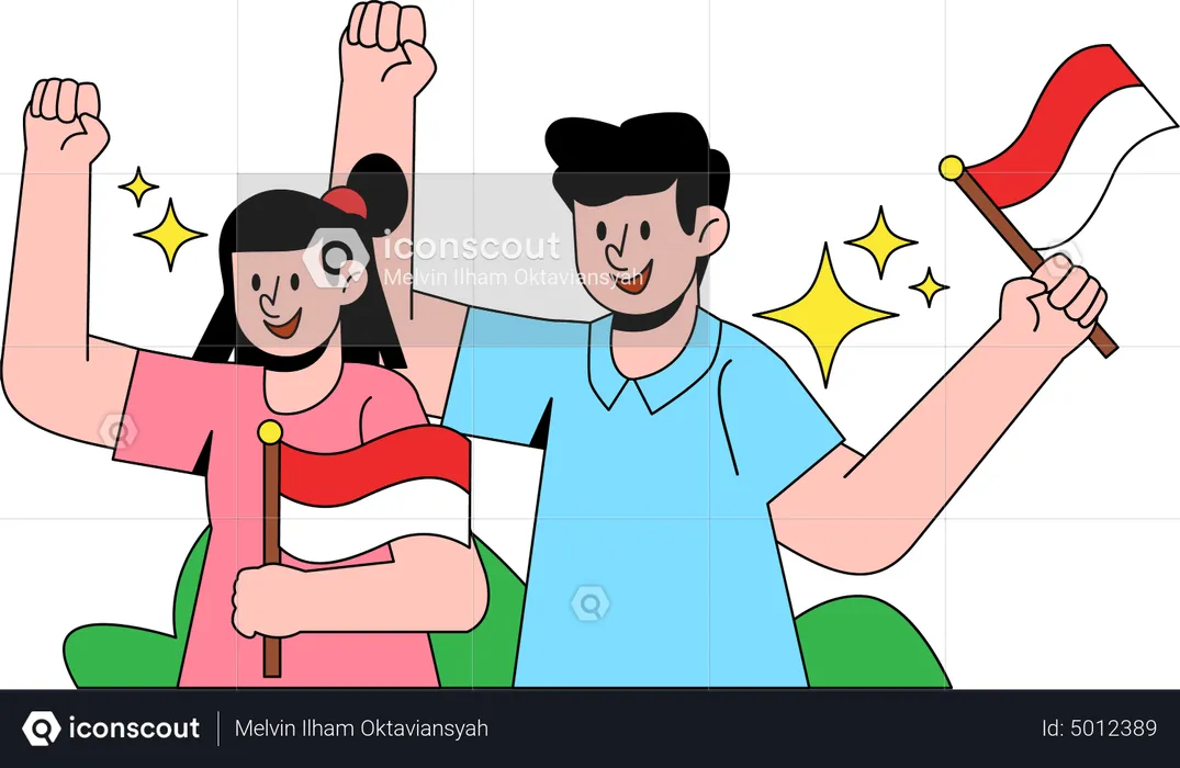 Indonesian couple celebrate Indonesian new year  Illustration