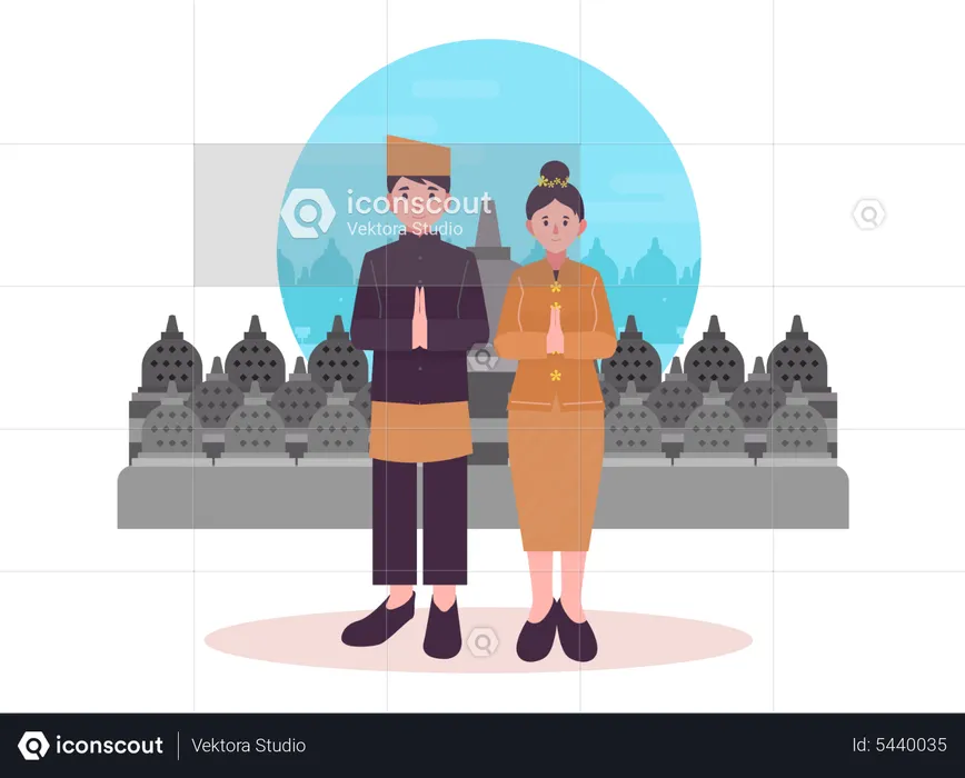 Indonesian couple in traditional clothes  Illustration