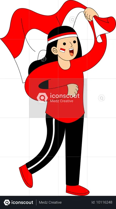 Indonesian Girl holding Indonesia Flag  Illustration