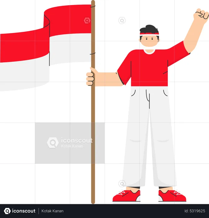 Indonesian hero holding Indonesian flag  Illustration
