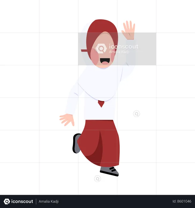 Indonesian Hijab Elementary School Student Character  Illustration