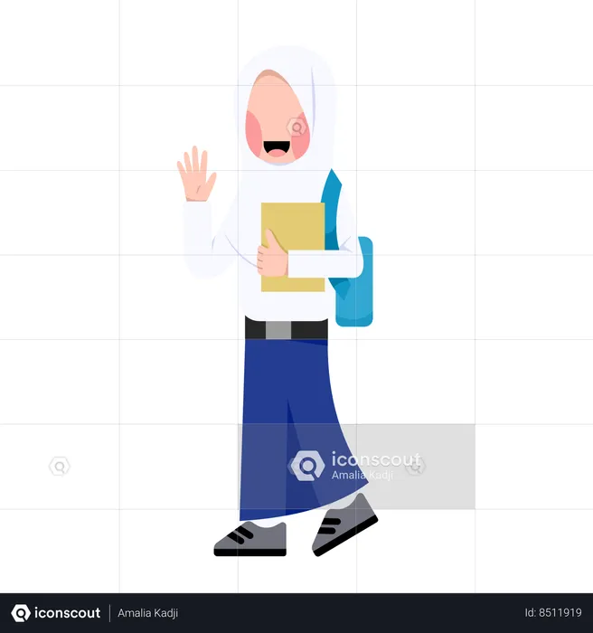 Indonesian hijab girl is going to school  Illustration