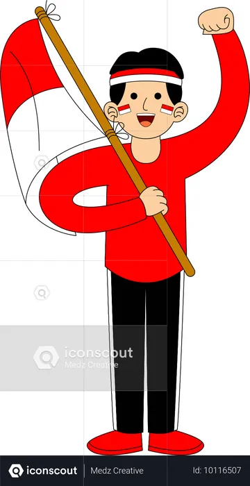 Indonesian man holding Indonesia Flag  Illustration