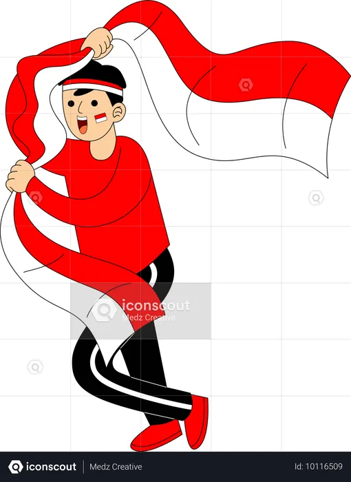 Indonesian man holing Indonesia Flag  Illustration