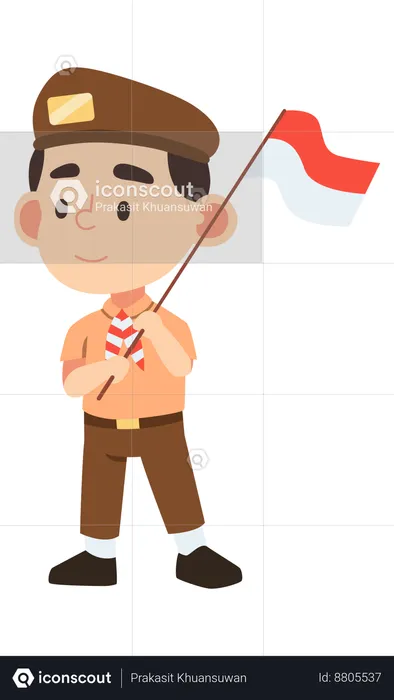 Indonesian man with red flag  Illustration