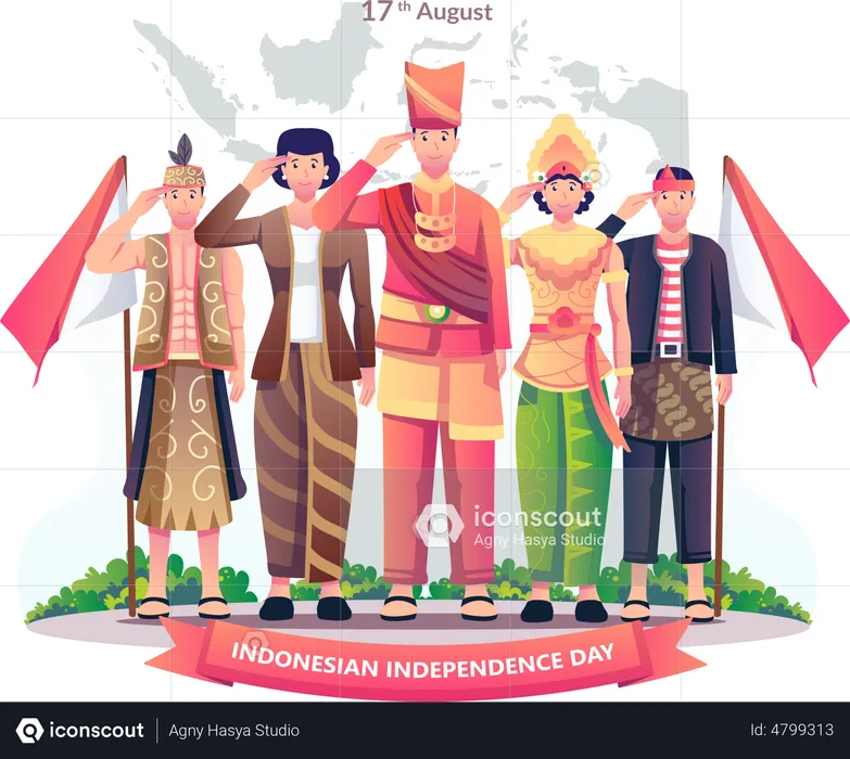 Indonesian people celebrating Indonesia's independence day on August 17th  Illustration