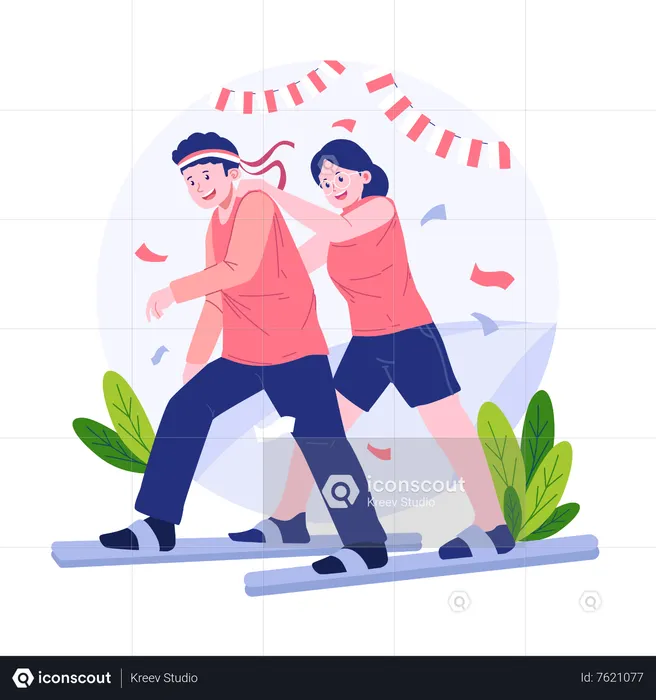 Indonesian people playing Clog Racing  Illustration