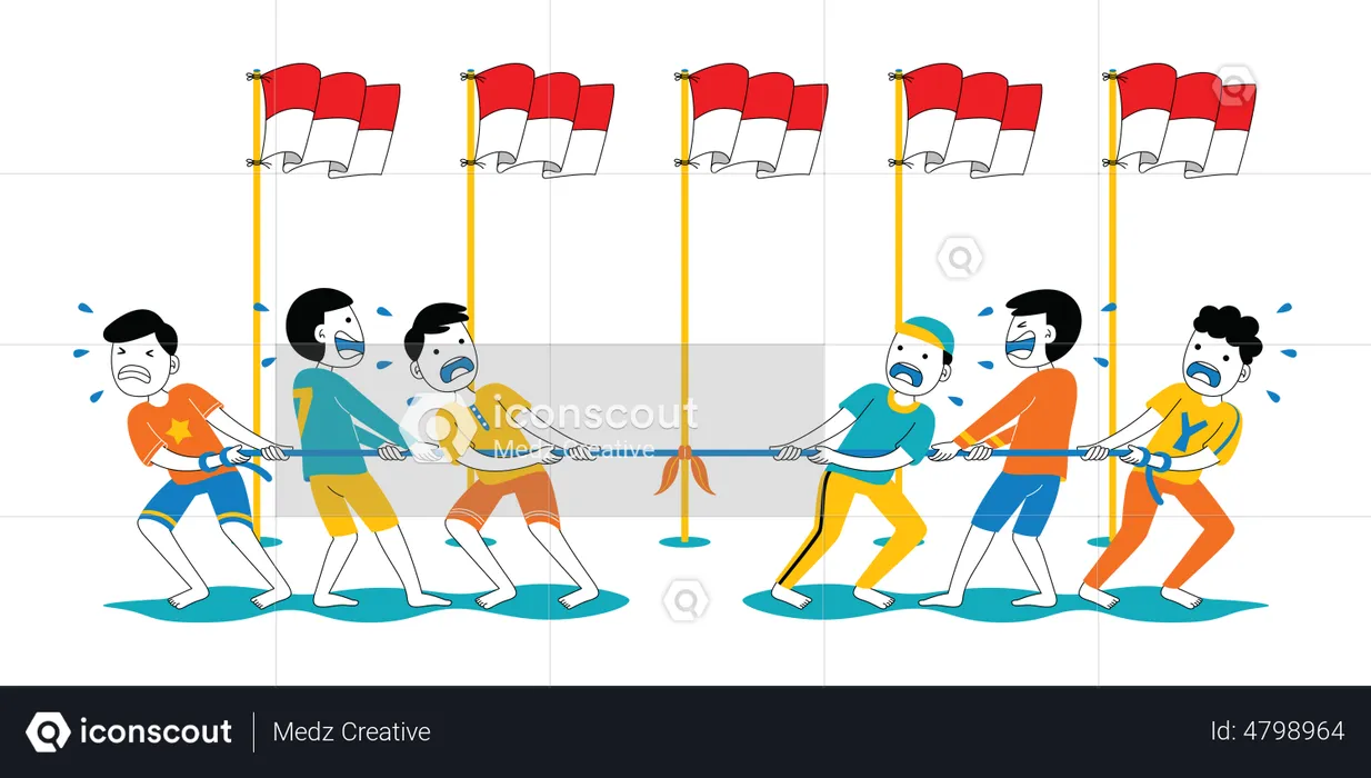 Indonesian people playing Tug of war  Illustration