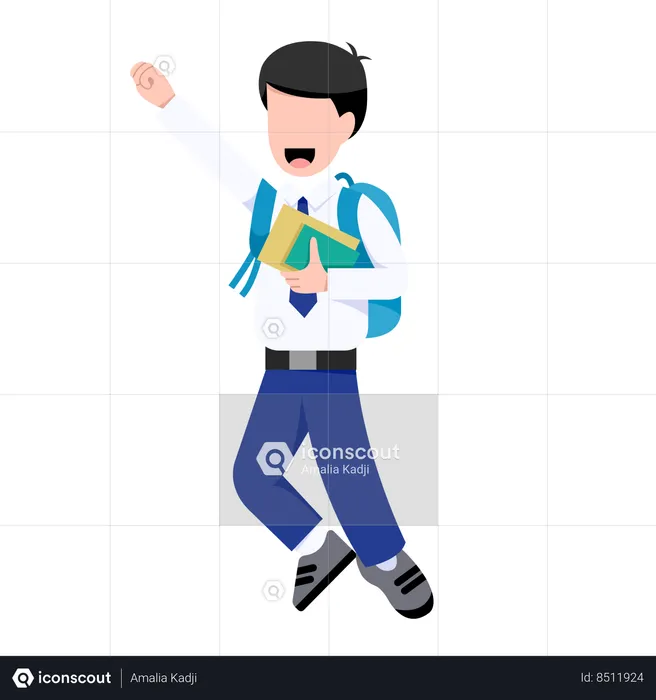 Indonesian student boy is happy after exam completion  Illustration