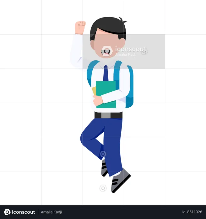 Indonesian student boy is jumping  Illustration