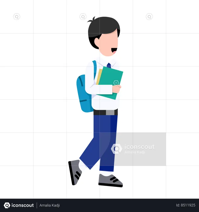 Indonesian student boy is walking to school  Illustration