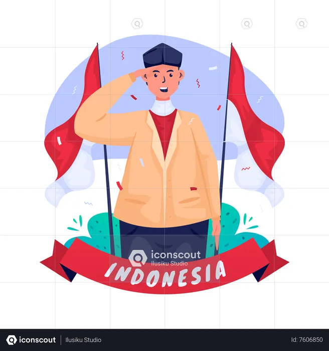 Indonesian youth make a salute gesture  Illustration