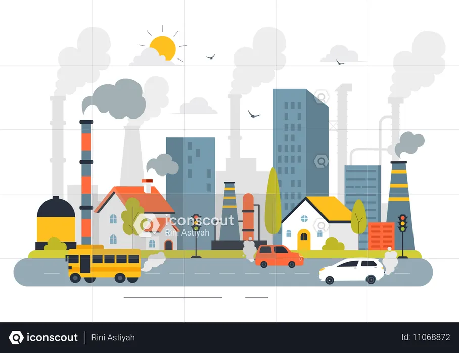 Industria causante de contaminación del aire  Ilustración