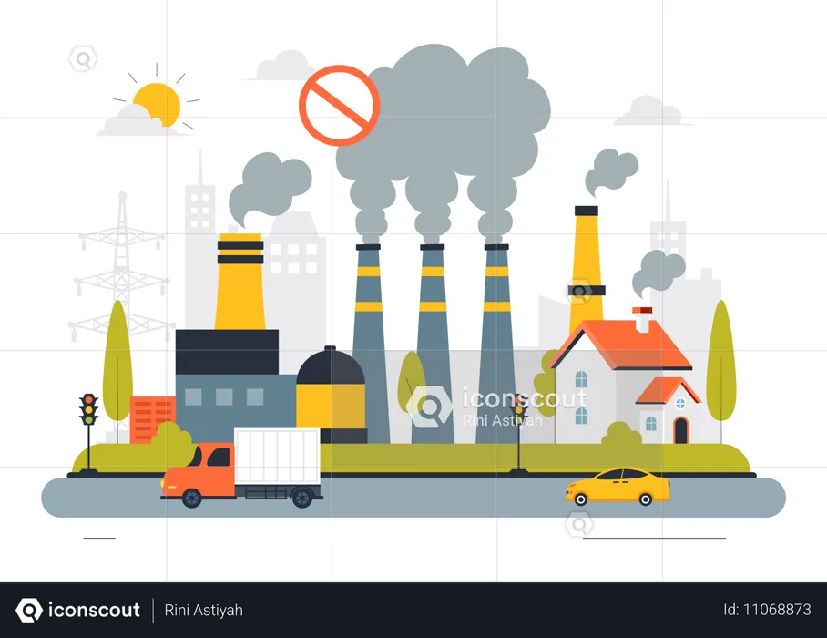 Industria causante de contaminación del aire  Ilustración