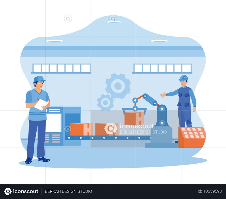 Industria inteligente con brazo robótico  Ilustración