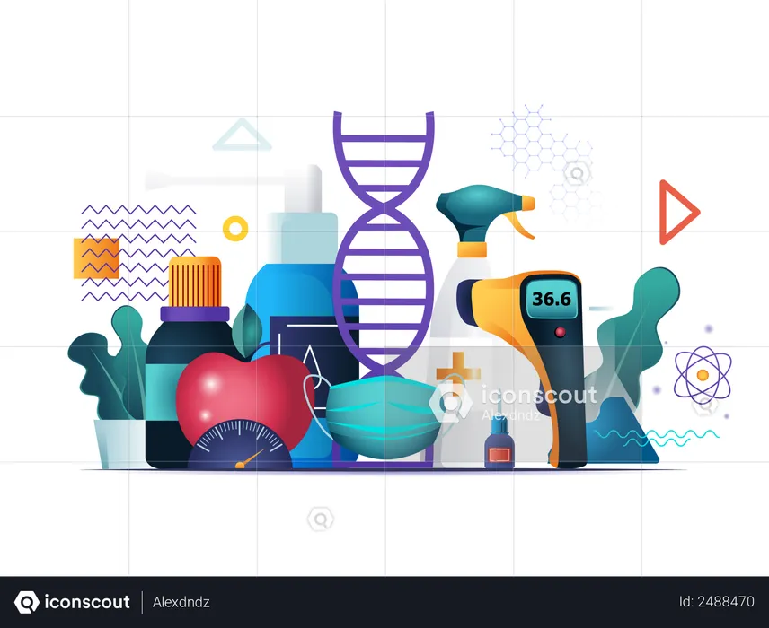 Industria médica, diagnóstico y tratamiento.  Ilustración