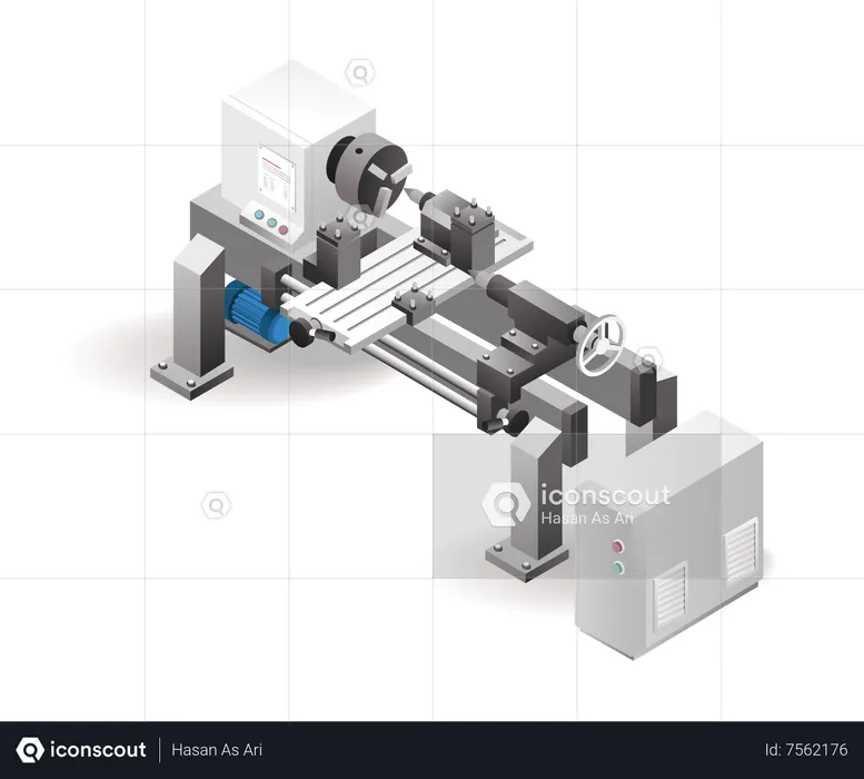 Fábrica de tecnología de máquina herramienta de perforación de torno automático CNC industrial con inteligencia artificial  Ilustración