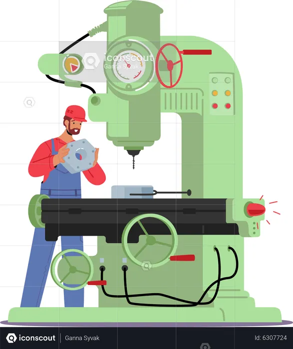 Industrial Employee Working on machine in plant  Illustration