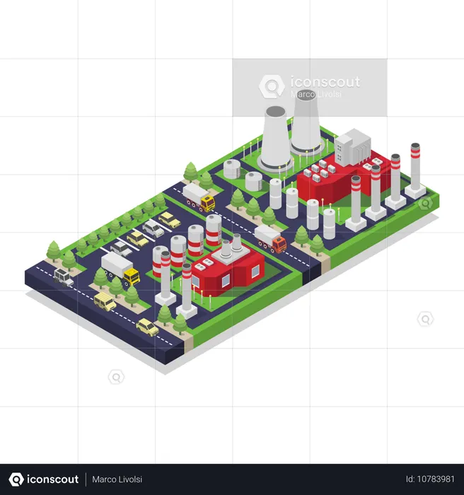 Industrial Factory Plant With Pipe  Illustration