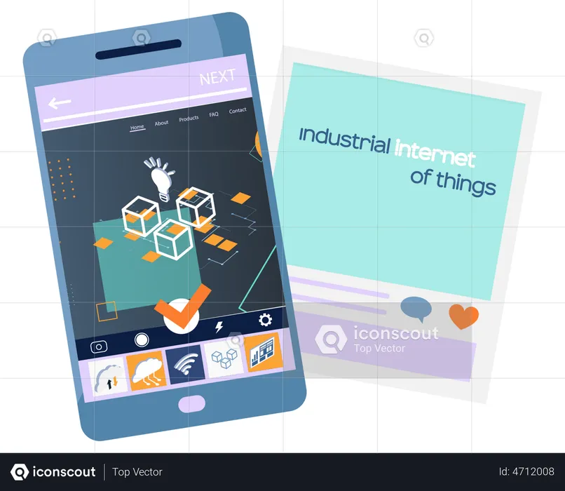 Industrial internet of things app on phone screen  Illustration