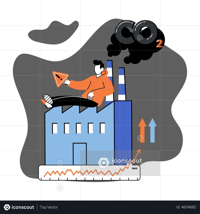 Industrial plants increasing huge amount of carbon gases into atmosphere  Illustration