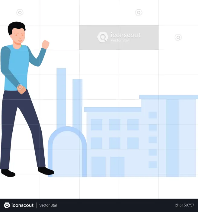 Industrial tycoon standing outside factory  Illustration