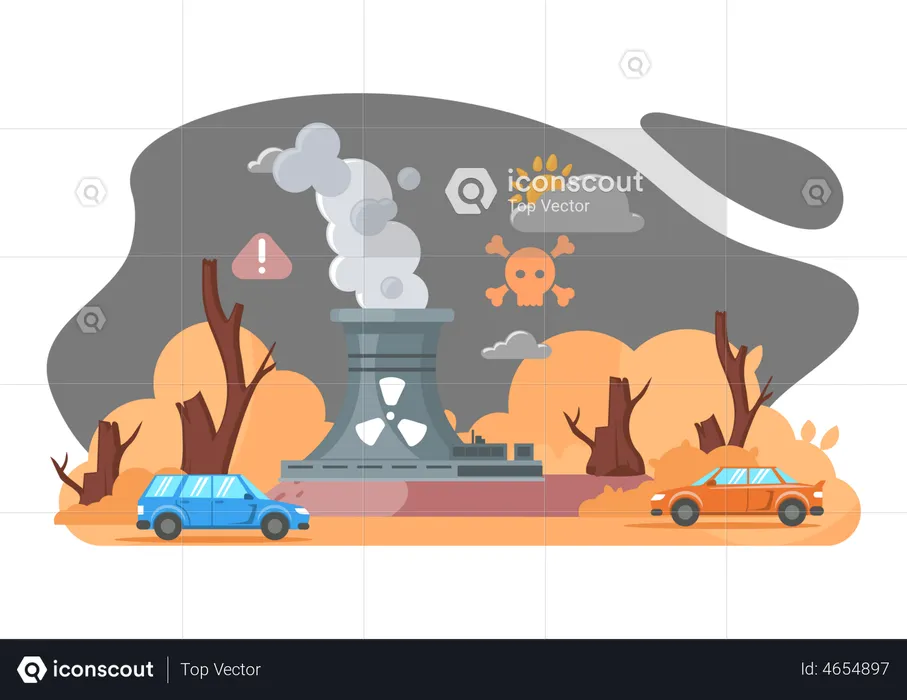 Indústrias liberando gases que causam aquecimento global  Ilustração