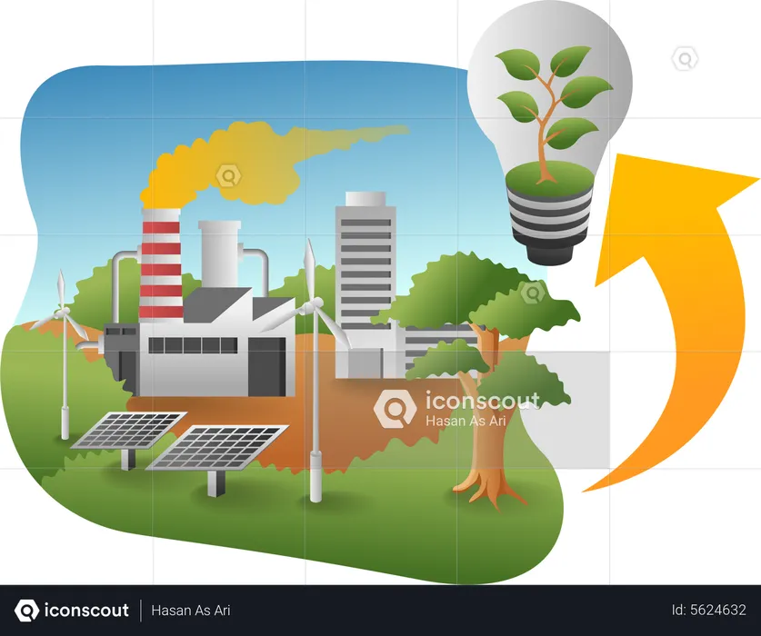 Industries converting to renewable energy sources  Illustration