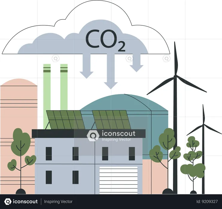 Industries make polluted air  Illustration