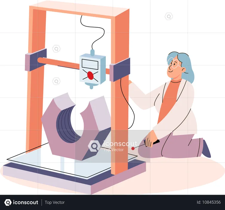 Industry Worker works with modern turning equipment  Illustration