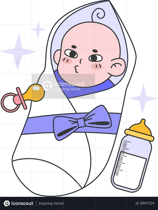 Infant baby drinks milk bottle  Illustration