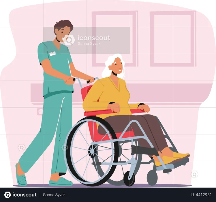 Infirmière aidant une femme handicapée  Illustration