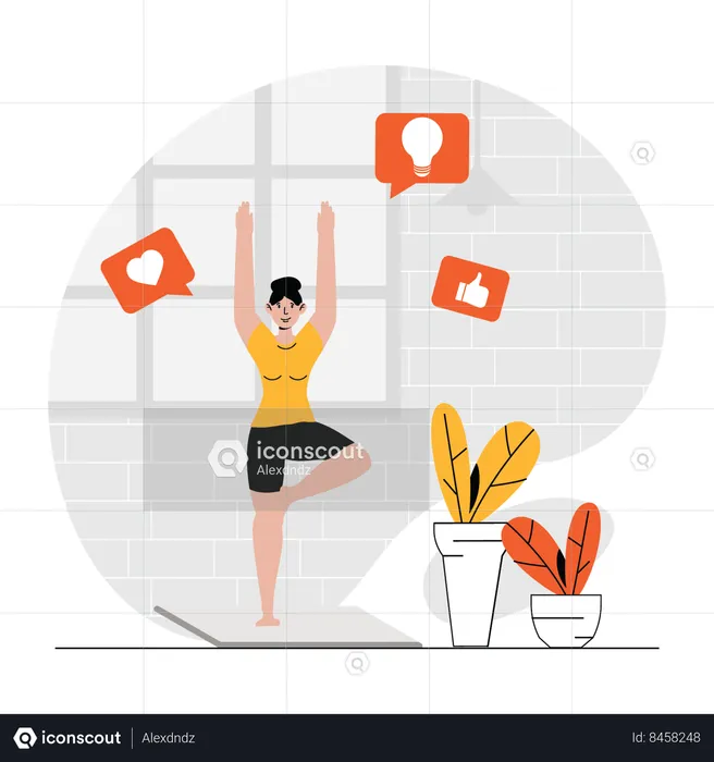 Influencer girl doing yoga at home  Illustration