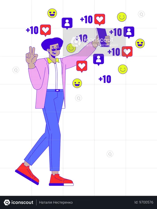 Influencer man with phone followers likes  Illustration