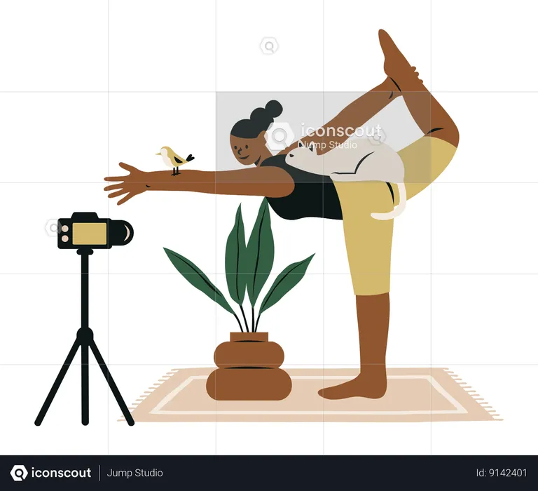 Influencer de yoga con mascota  Ilustración