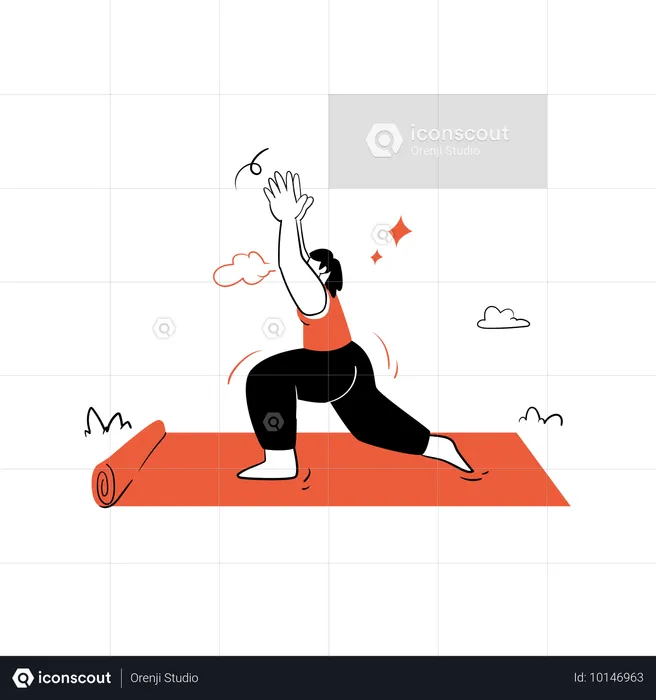 Influenceuse fitness faisant du yoga  Illustration