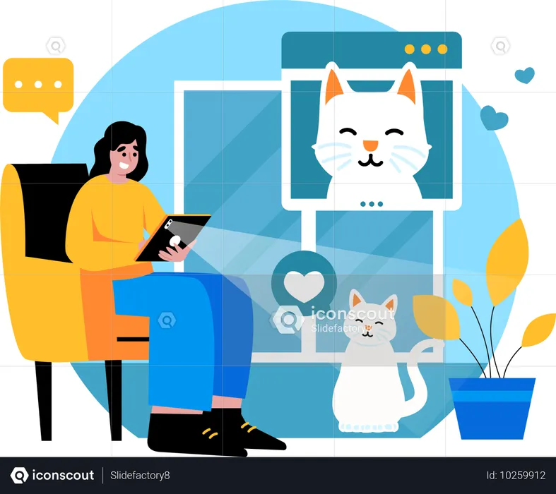 Une influenceuse crée du contenu sur son chat  Illustration