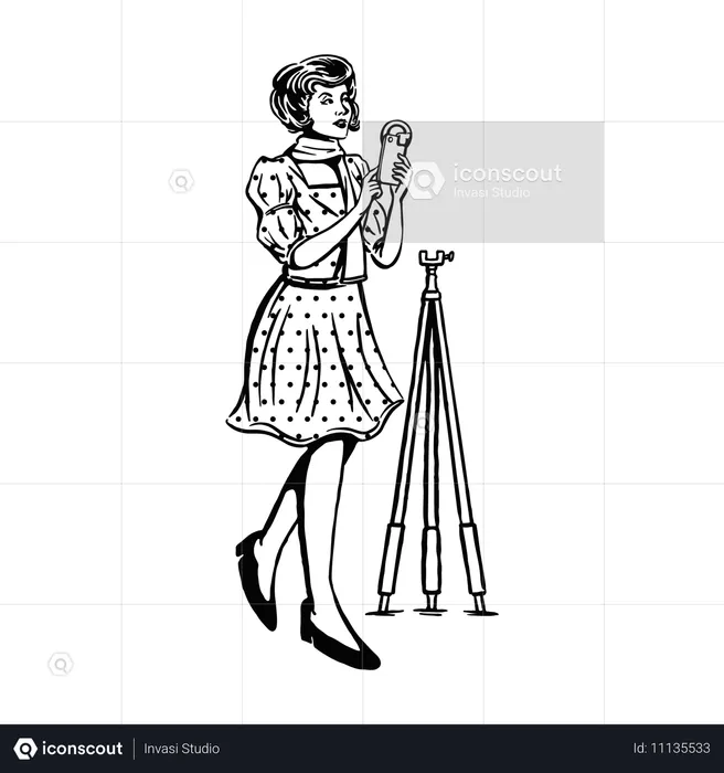 Femme influenceuse des réseaux sociaux vintage  Illustration