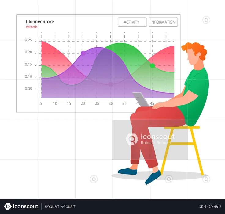 Informe de análisis de hombre con datos.  Ilustración