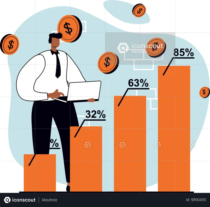 Empresario buscando informe de ingresos de la empresa  Ilustración