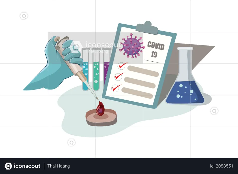 Informe positivo en prueba de laboratorio médico  Ilustración