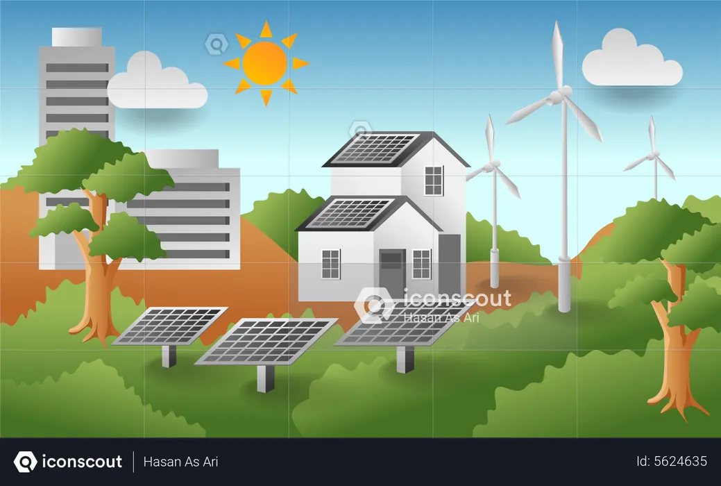 Infraestructura alimentada por energías renovables  Ilustración