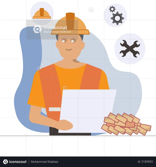 Ingeniero civil con plan arquitectónico  Ilustración