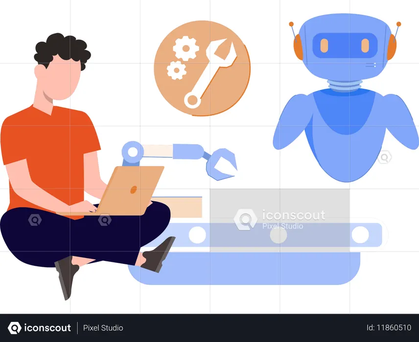 Ingeniero de IA trabajando con Chtabot  Ilustración